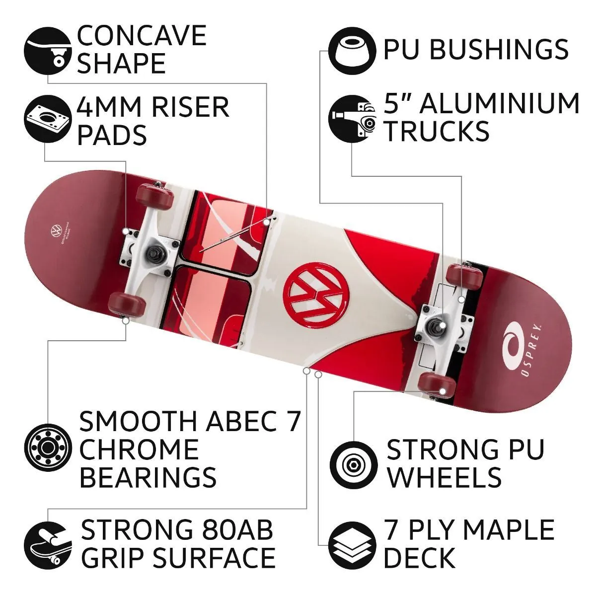 Osprey Volkswagen VW  1 and Only Complete Skateboard - 8.0"