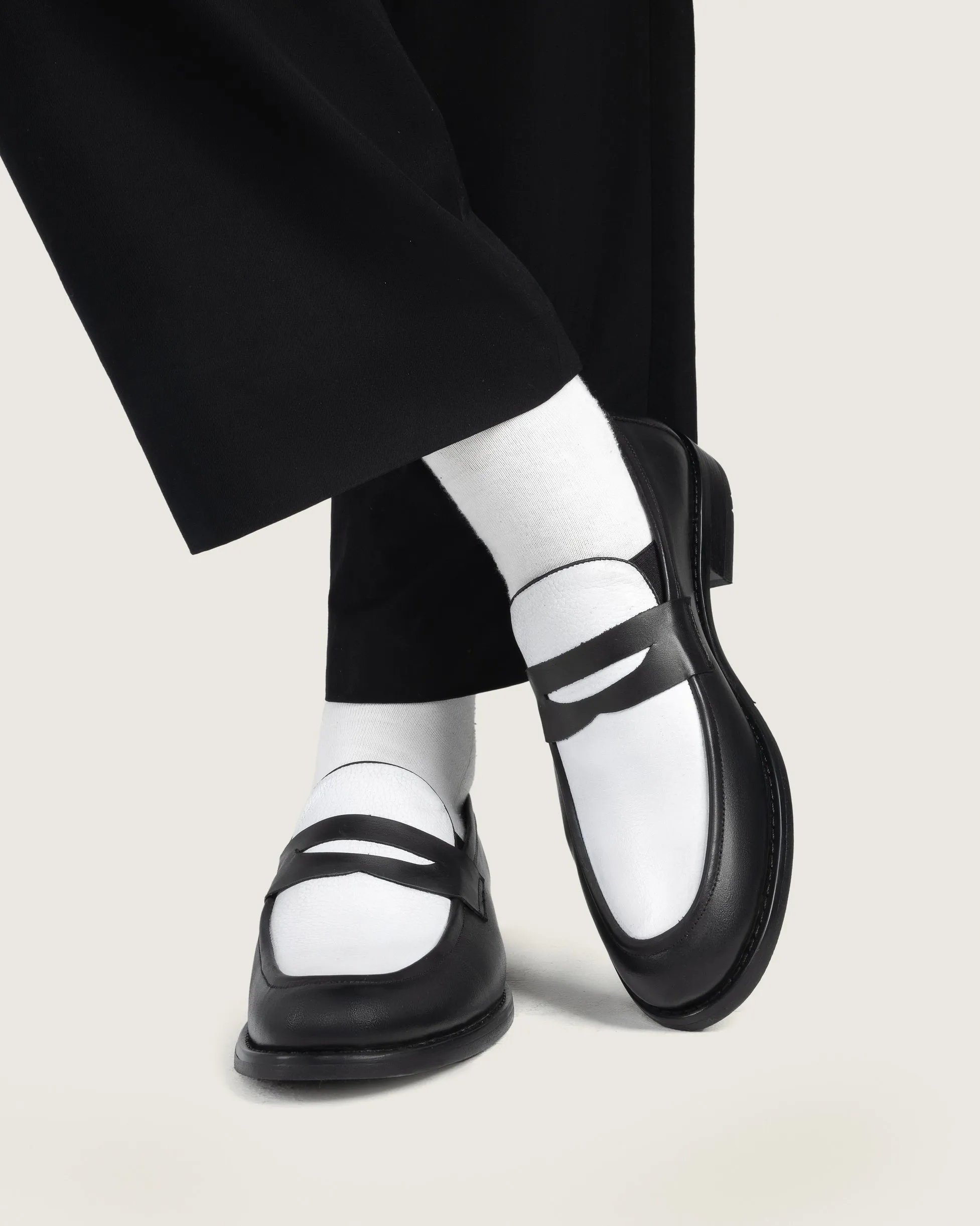 Penny Loafers Black White