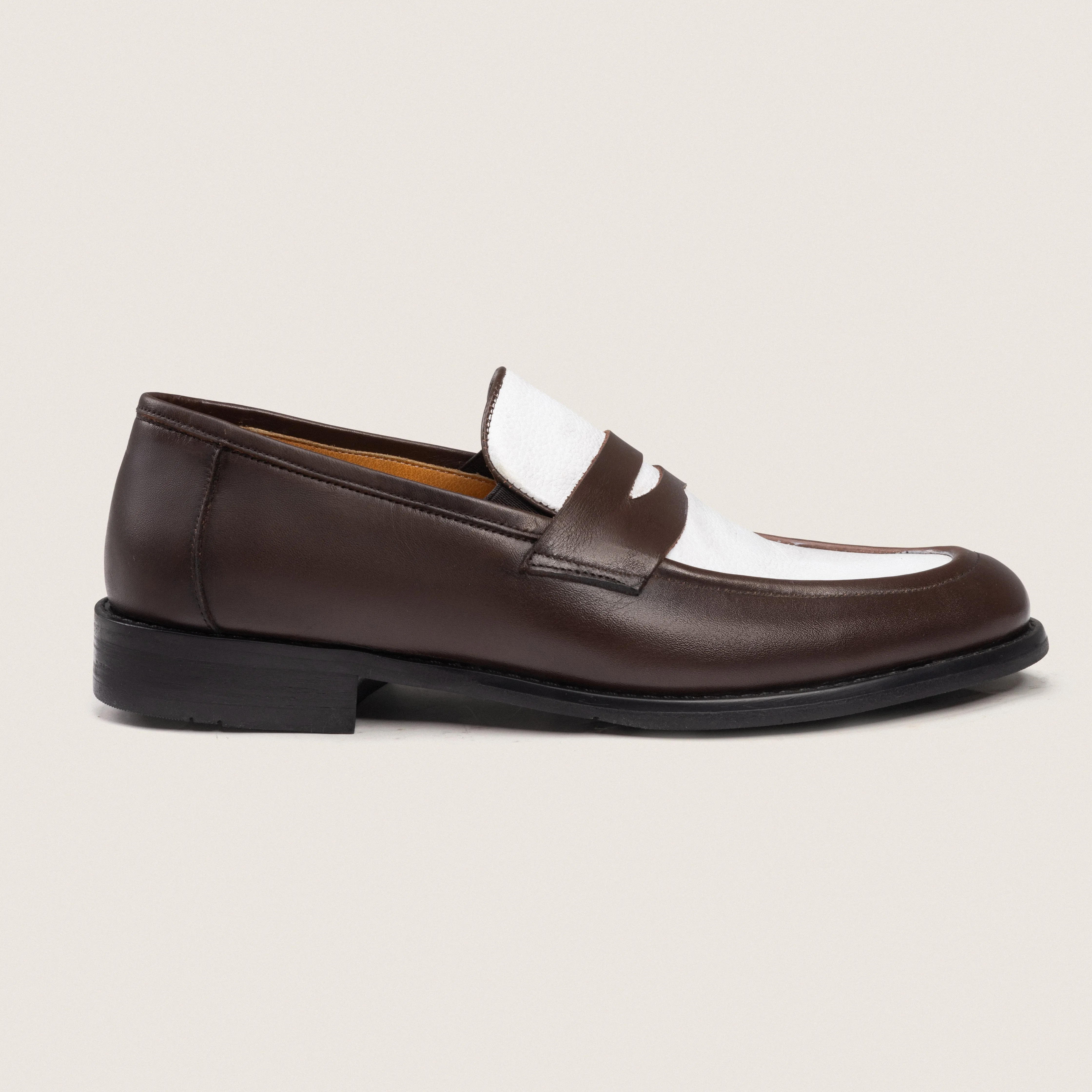 Penny Loafers Brown White