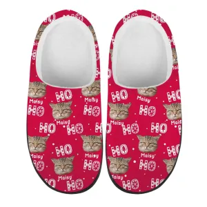 Personalized Ho Ho Ho Christmas Slippers, Custom Photo Dog Cat Unisex Plush Slippers, Gift For Pet Owners, Pet Lovers