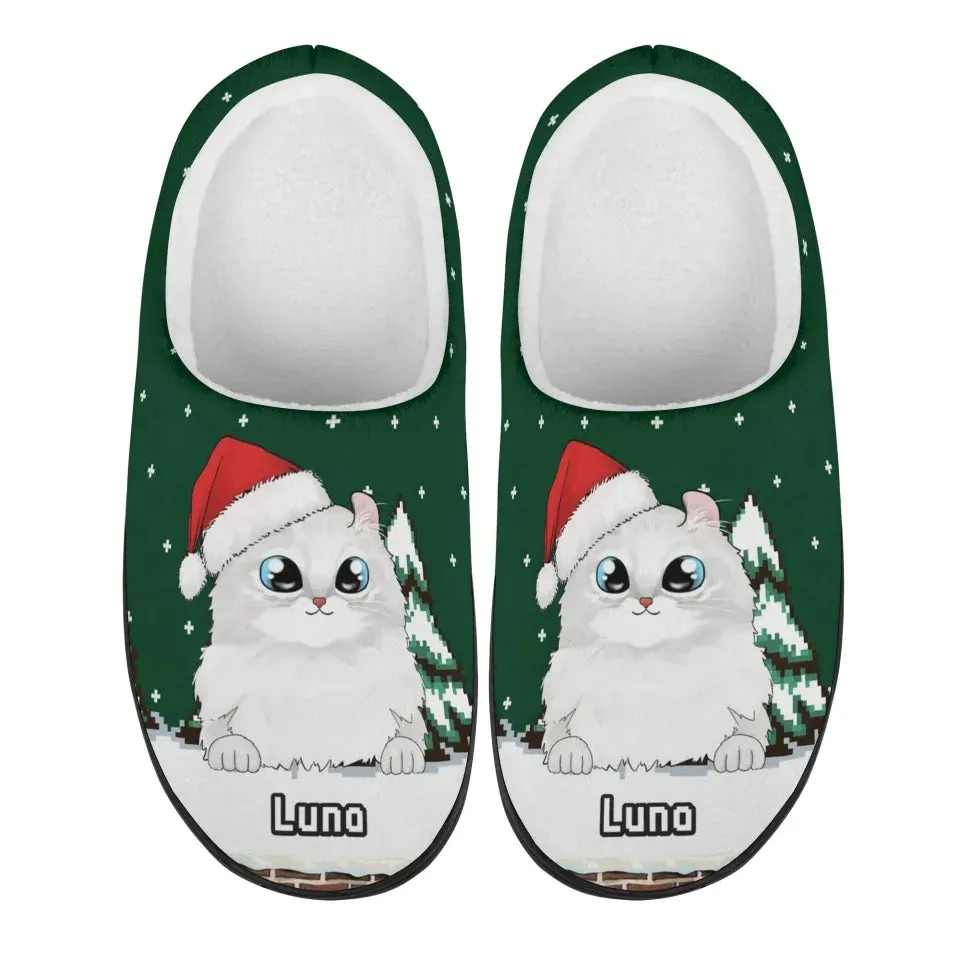 Personalized Pet Christmas Winter Holiday Slippers, Custom Unisex Plush Slippers, Gift For Pet Owners, Pet Lovers