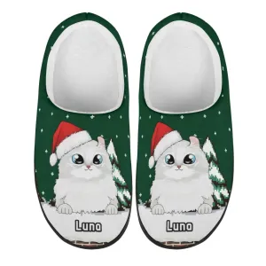 Personalized Pet Christmas Winter Holiday Slippers, Custom Unisex Plush Slippers, Gift For Pet Owners, Pet Lovers