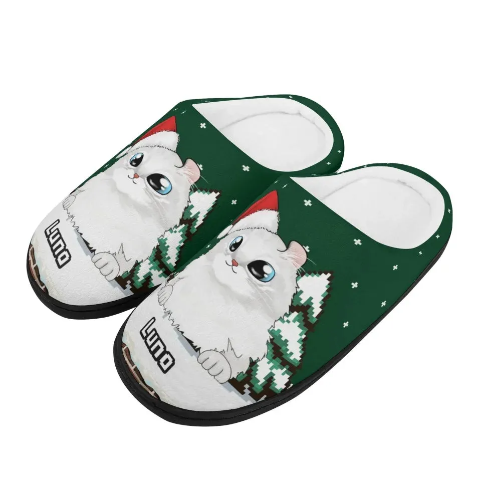 Personalized Pet Christmas Winter Holiday Slippers, Custom Unisex Plush Slippers, Gift For Pet Owners, Pet Lovers