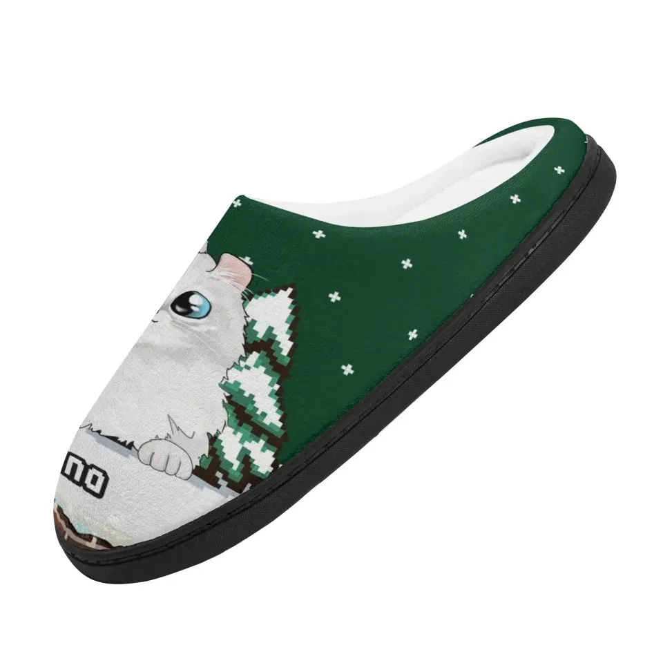 Personalized Pet Christmas Winter Holiday Slippers, Custom Unisex Plush Slippers, Gift For Pet Owners, Pet Lovers