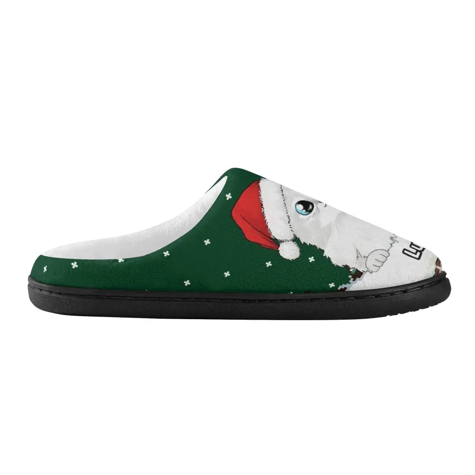 Personalized Pet Christmas Winter Holiday Slippers, Custom Unisex Plush Slippers, Gift For Pet Owners, Pet Lovers