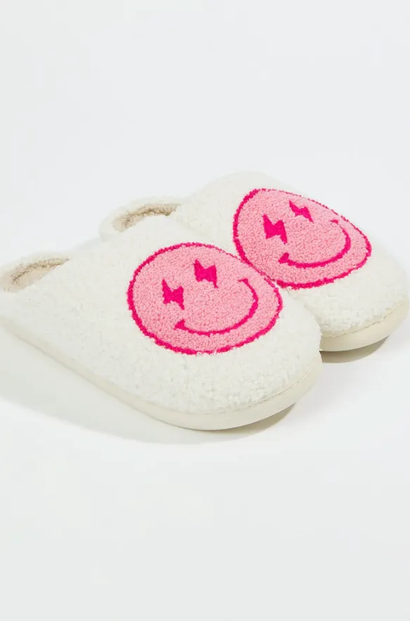 Pink Smiley Bolt Slippers