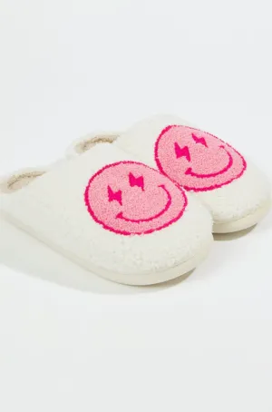 Pink Smiley Bolt Slippers