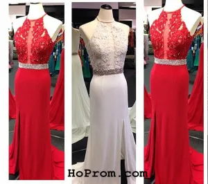 Red Lace Prom Dresses Red Long Prom Dress Red Evening Dress