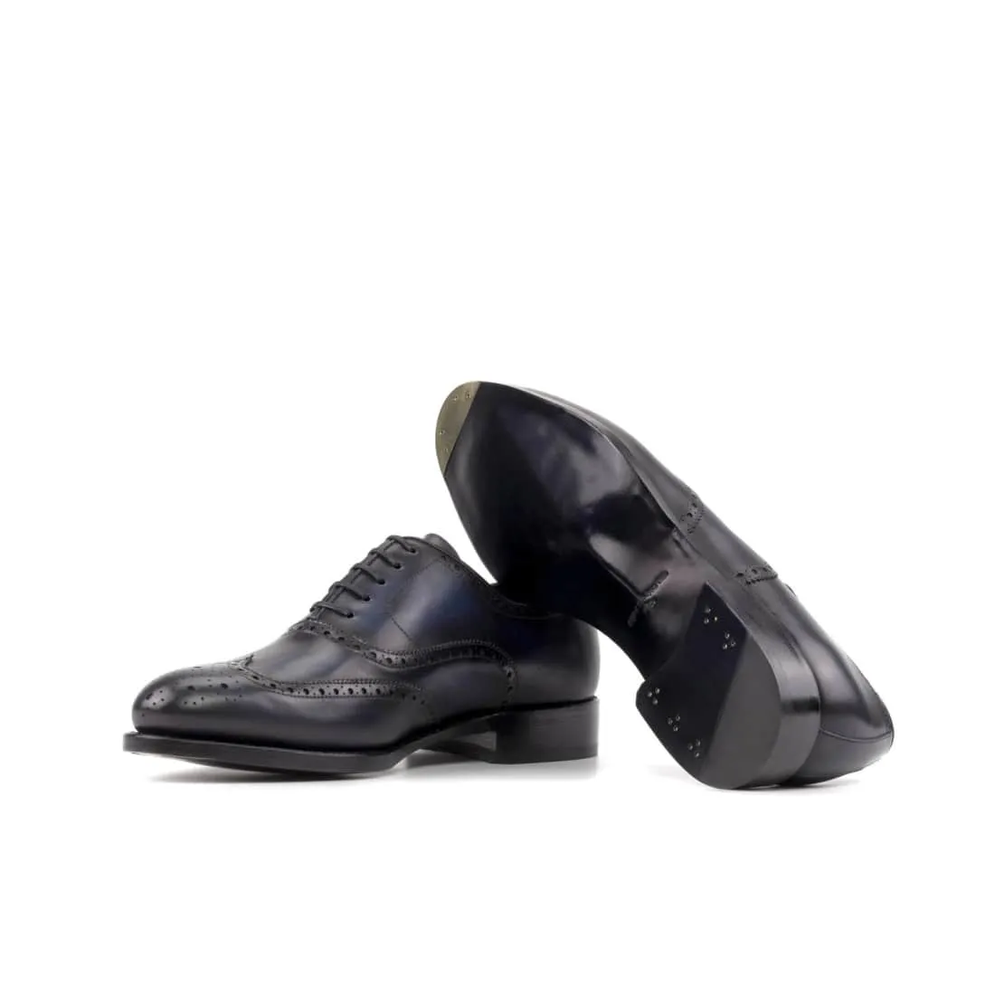 Richelieu fleuri en cuir bleu marine