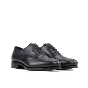 Richelieu fleuri en cuir bleu marine