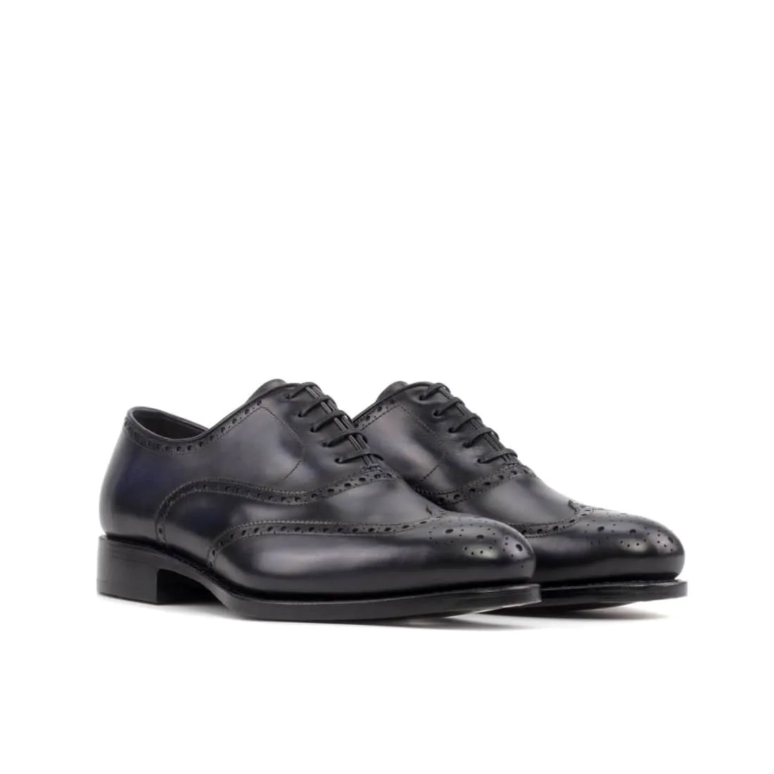 Richelieu fleuri en cuir bleu marine