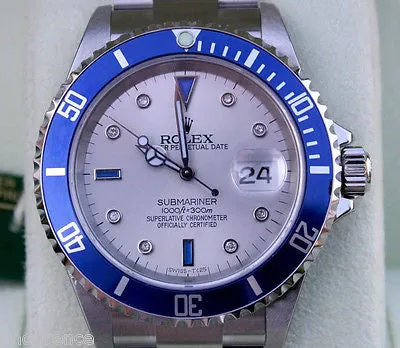 ROLEX SUBMARINER 16610 MENS WATCH DIAMOND AND SAPPHIRE DIAL WITH BLUE BEZEL