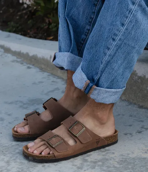 Sandgrens Costa Classic Cork Sandal in Hazel Brown