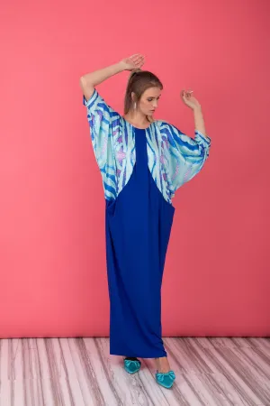 Satin Caftan Dress, Long Sleeve Maxi Dress In Blue, Turquoise Caftan Dress, Plus Size Clothing Women