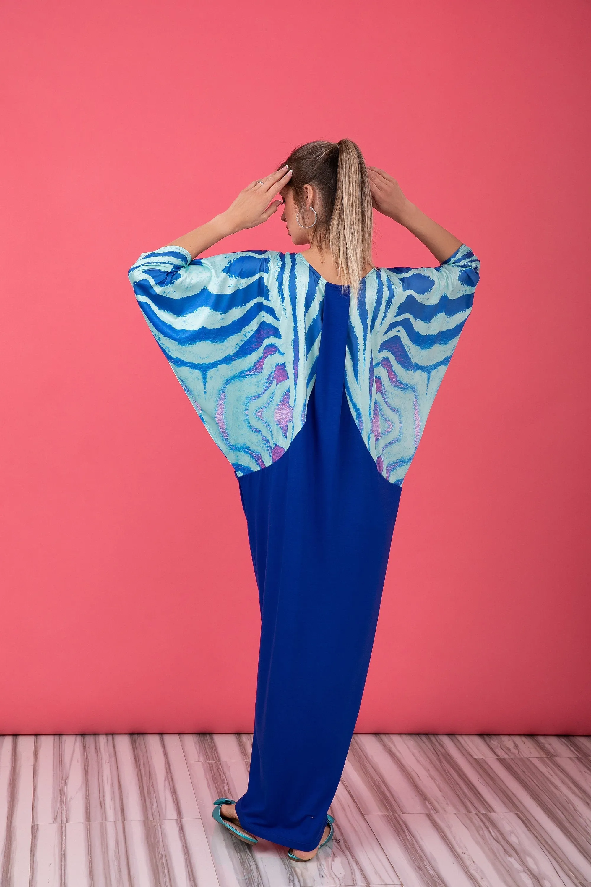 Satin Caftan Dress, Long Sleeve Maxi Dress In Blue, Turquoise Caftan Dress, Plus Size Clothing Women