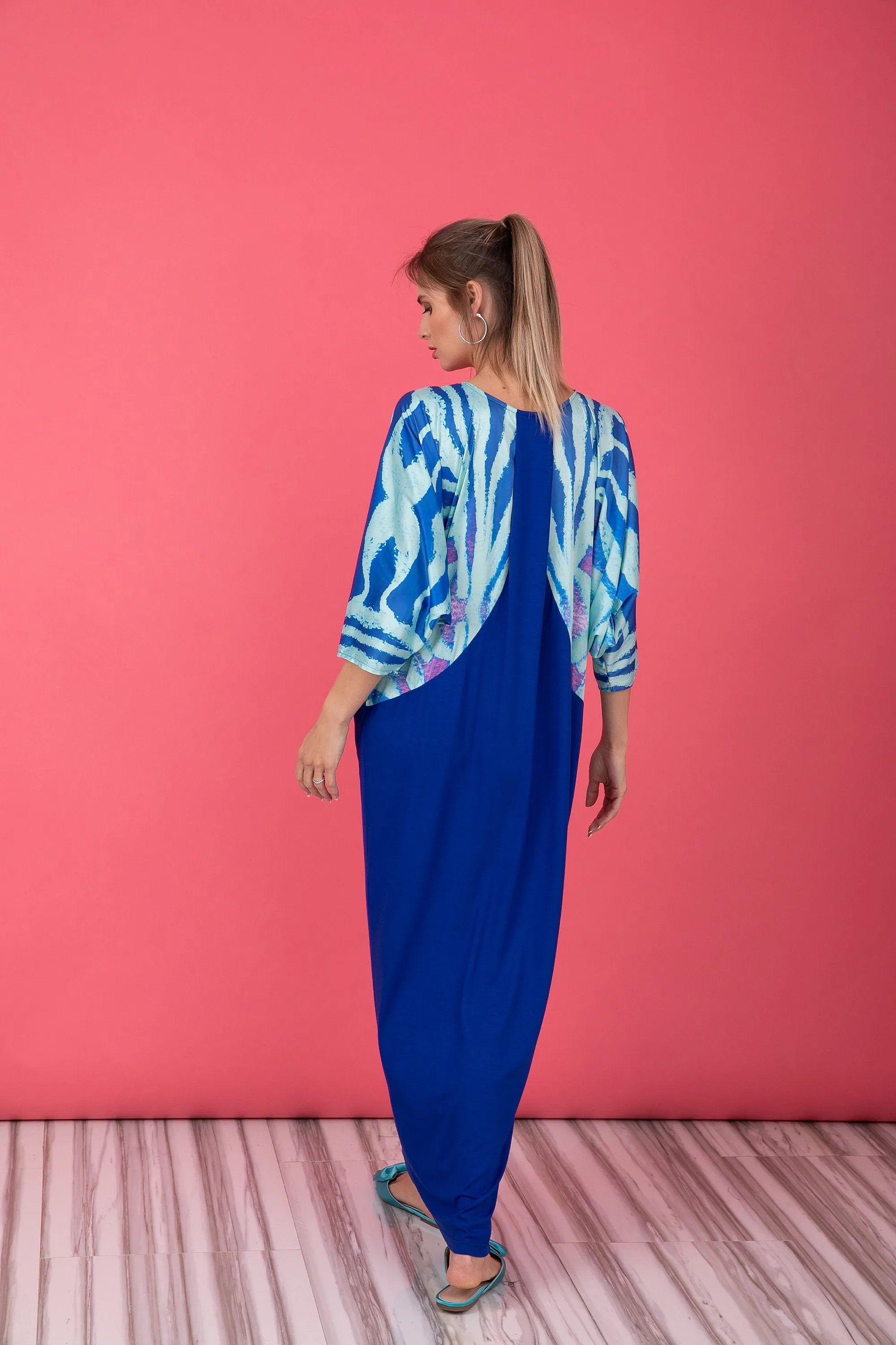 Satin Caftan Dress, Long Sleeve Maxi Dress In Blue, Turquoise Caftan Dress, Plus Size Clothing Women