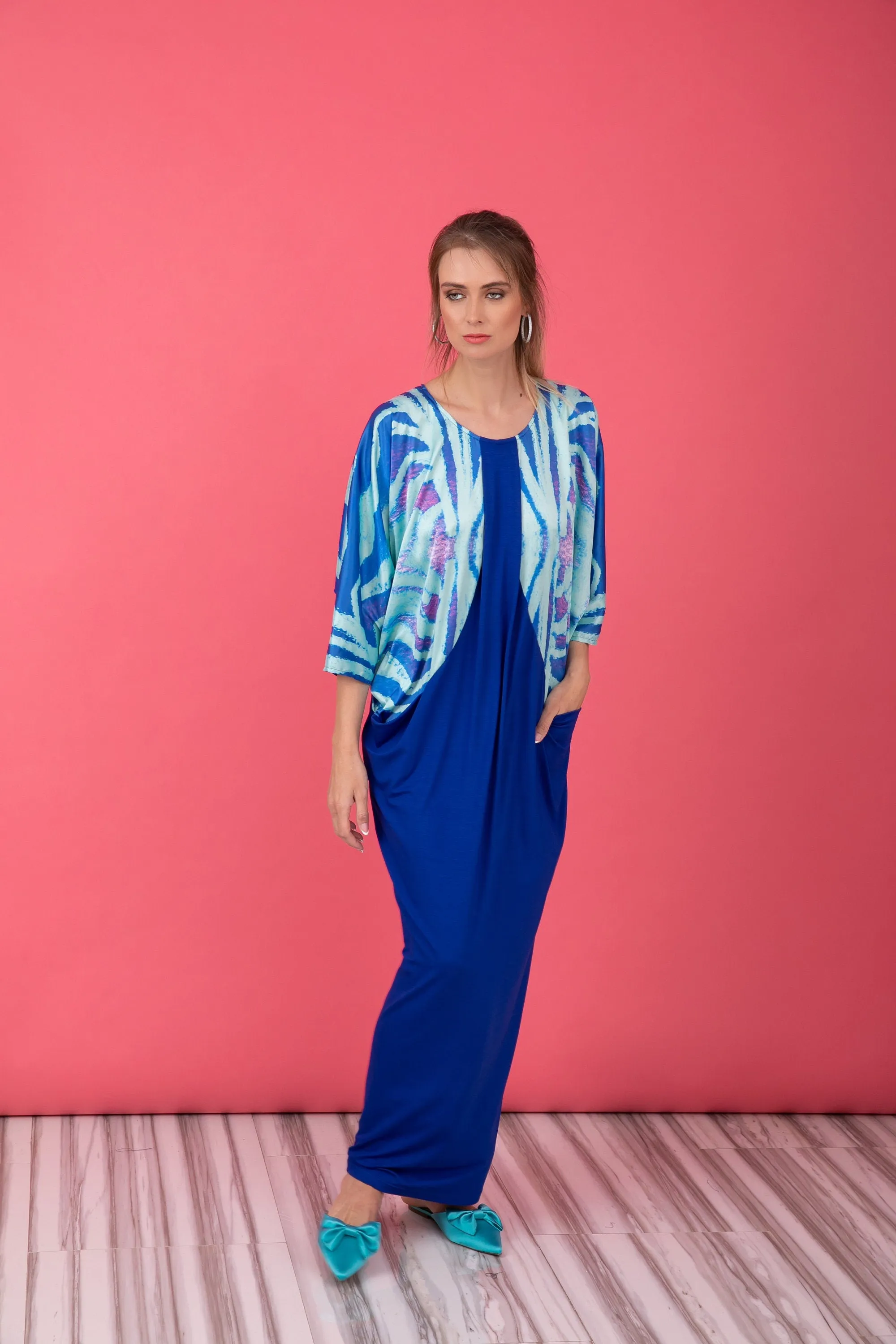 Satin Caftan Dress, Long Sleeve Maxi Dress In Blue, Turquoise Caftan Dress, Plus Size Clothing Women