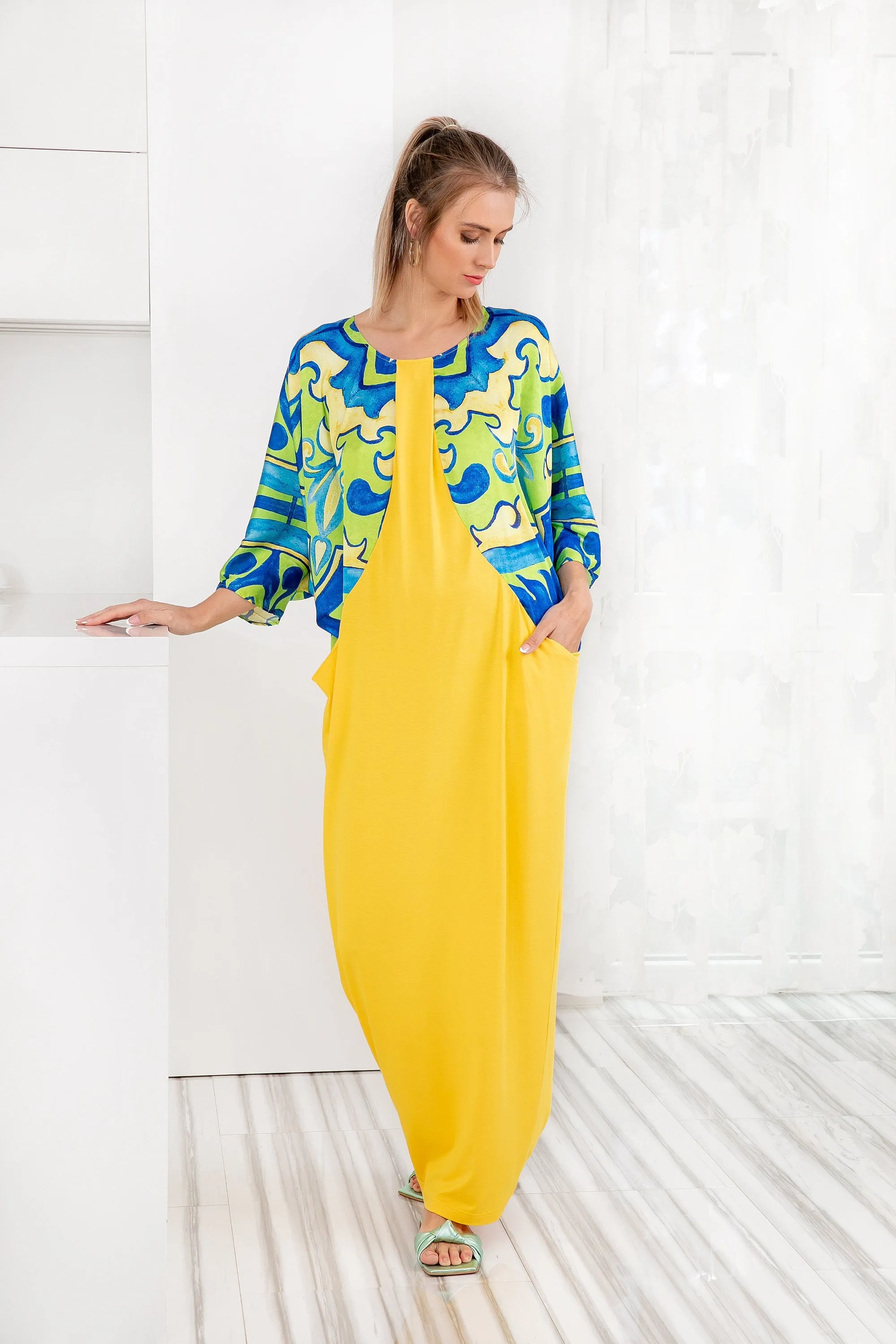 Satin Caftan Dress, Yellow Kaftan Dress, Robe, Yellow Maxi Dress, Long Sleeve Maxi Dress, Elegant Dress, Plus Size Maxi Dress, Elegant Robe