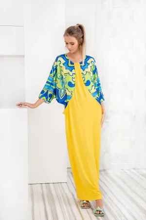 Satin Caftan Dress, Yellow Kaftan Dress, Robe, Yellow Maxi Dress, Long Sleeve Maxi Dress, Elegant Dress, Plus Size Maxi Dress, Elegant Robe