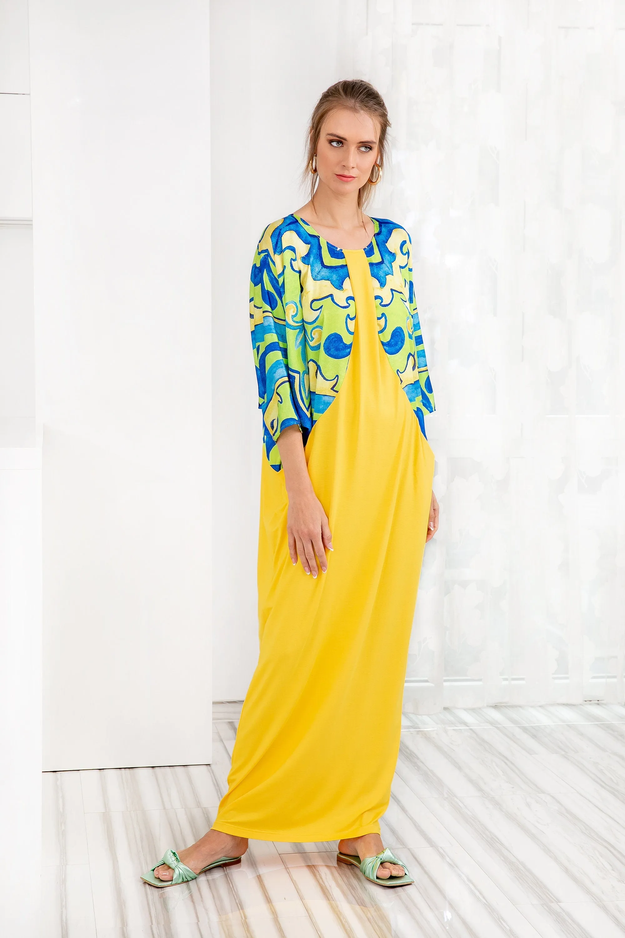Satin Caftan Dress, Yellow Kaftan Dress, Robe, Yellow Maxi Dress, Long Sleeve Maxi Dress, Elegant Dress, Plus Size Maxi Dress, Elegant Robe