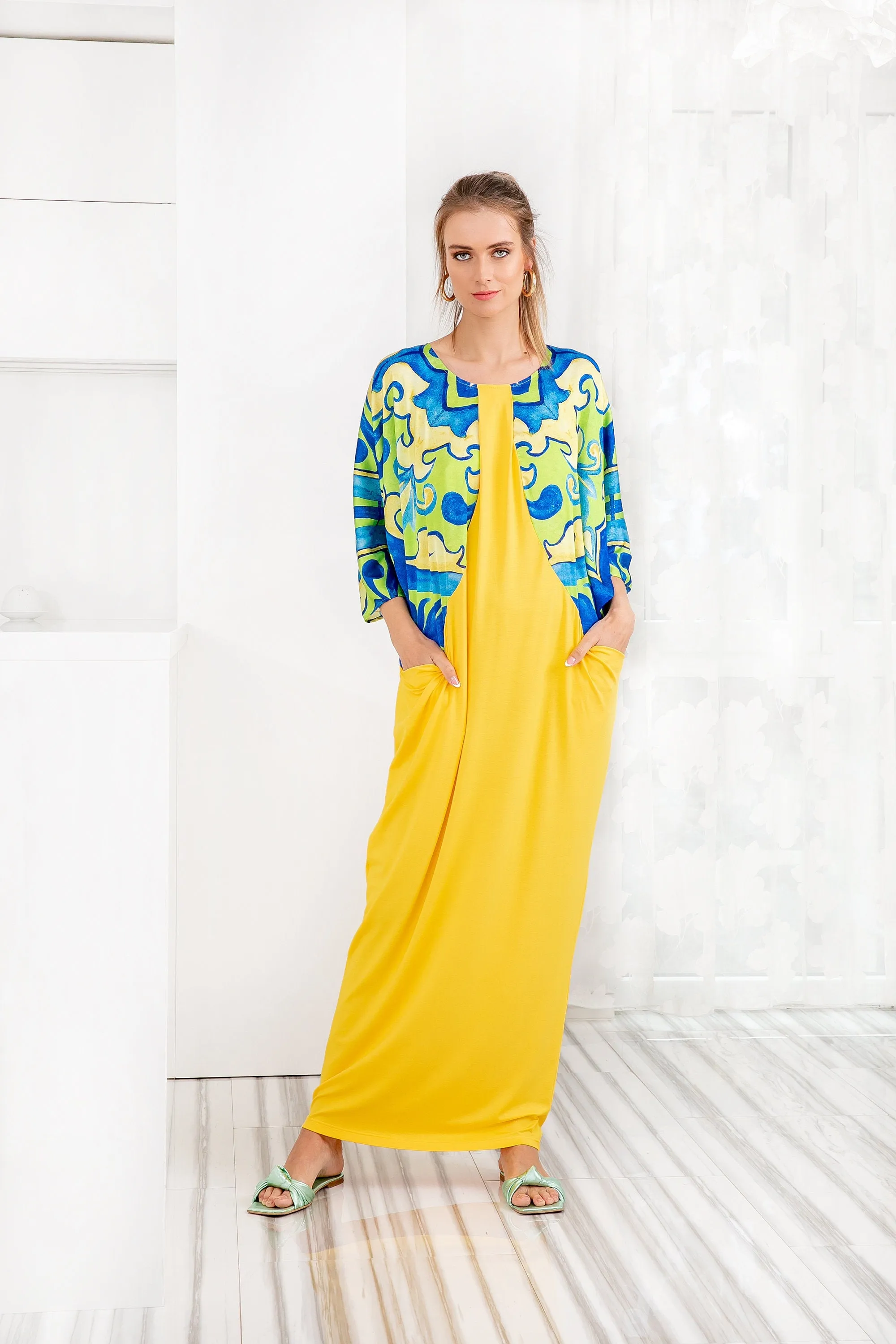 Satin Caftan Dress, Yellow Kaftan Dress, Robe, Yellow Maxi Dress, Long Sleeve Maxi Dress, Elegant Dress, Plus Size Maxi Dress, Elegant Robe