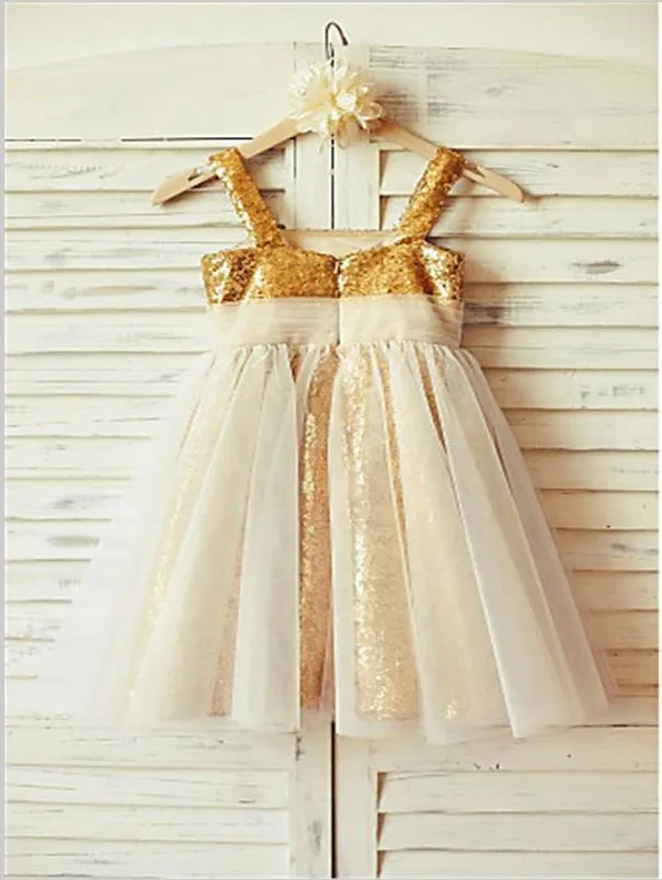 Sequin Chiffon Princess Scoop Sleeveless Flower Girl Dresses Floor Length Dress