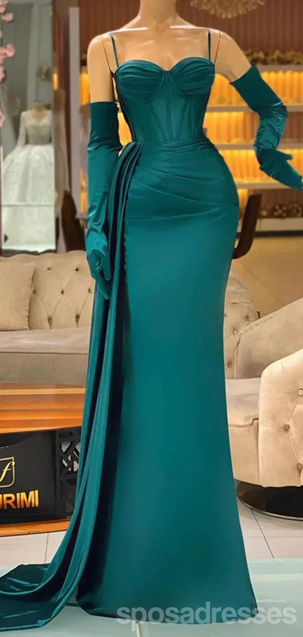 Sexy Green Mermaid Spaghetti Straps Cheap Long Prom Dresses,13073