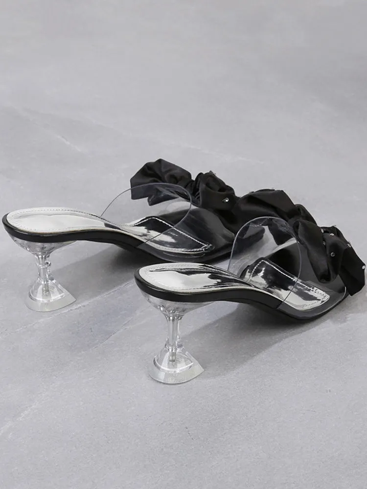 Silk Bowknot Rhinestone Deco Sandals