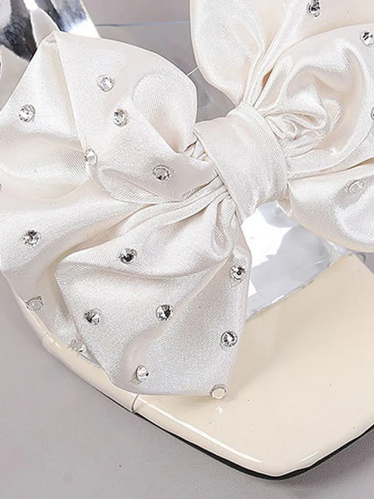 Silk Bowknot Rhinestone Deco Sandals