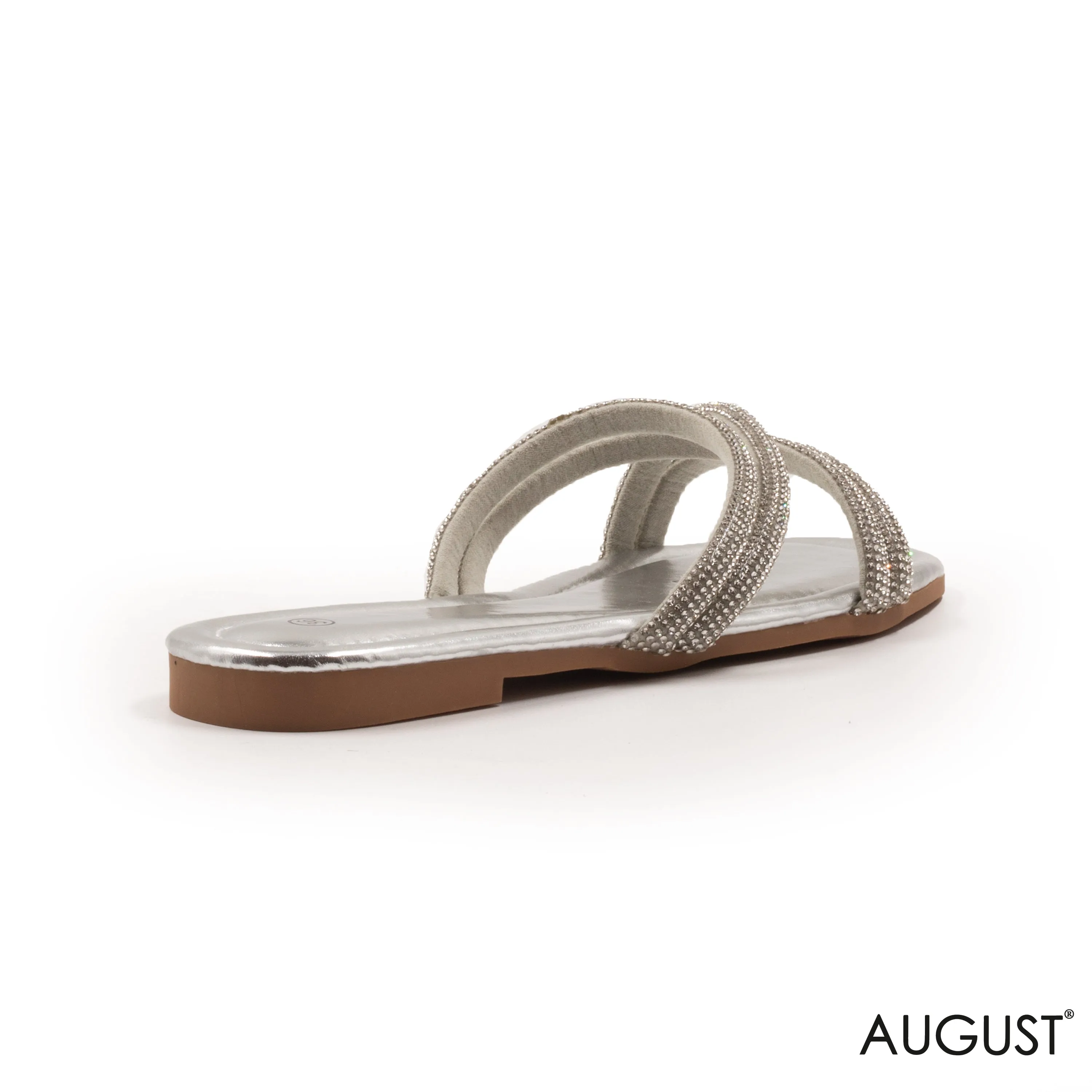 SILVER STRAPS SLIPPER WITH FLAT SOLE