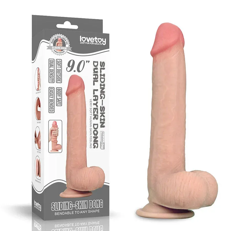 Sliding Skin Dual Layer Dong -  23 cm (9'') Dong with Flexible Skin