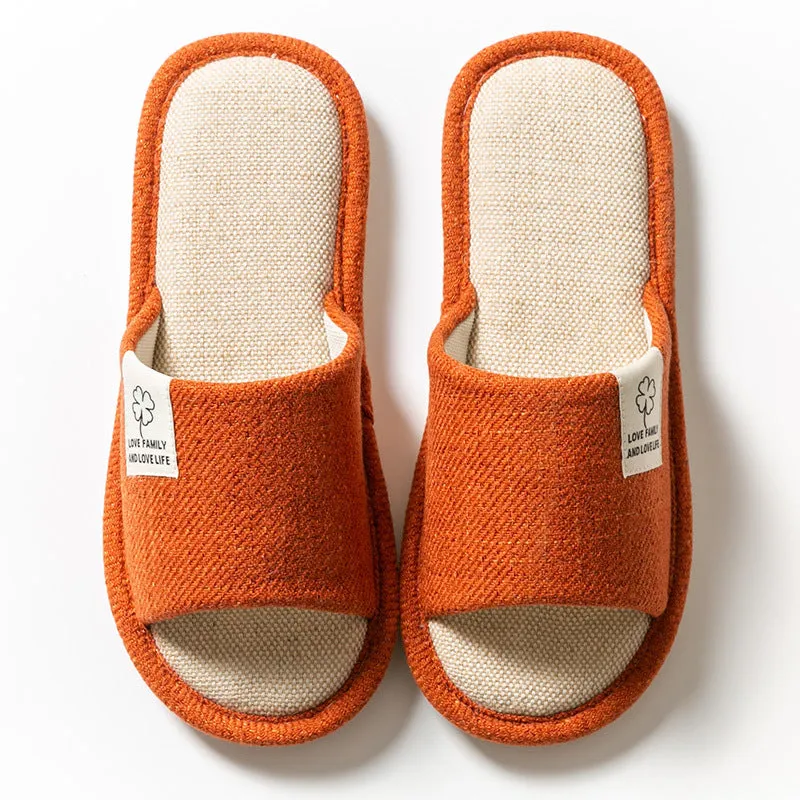 Spring Autumn Linen Indoor Slippers for Women, Cozy Cotton Linen Home Shoes for Couples