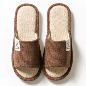 Spring Autumn Linen Indoor Slippers for Women, Cozy Cotton Linen Home Shoes for Couples