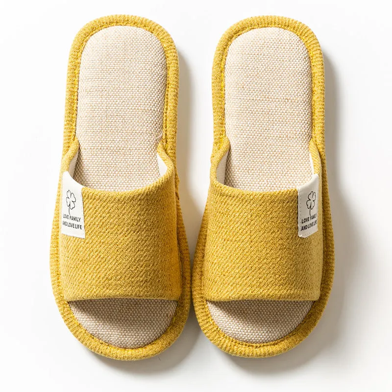 Spring Autumn Linen Indoor Slippers for Women, Cozy Cotton Linen Home Shoes for Couples