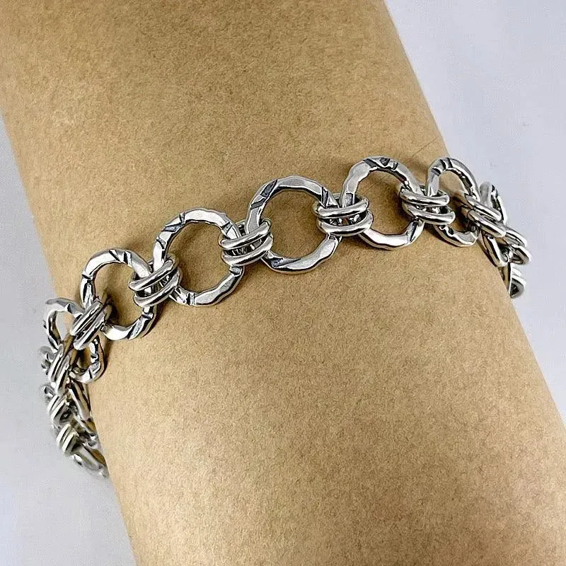 Sterling Silver Circles Bracelet with Hand-stamped Pattern