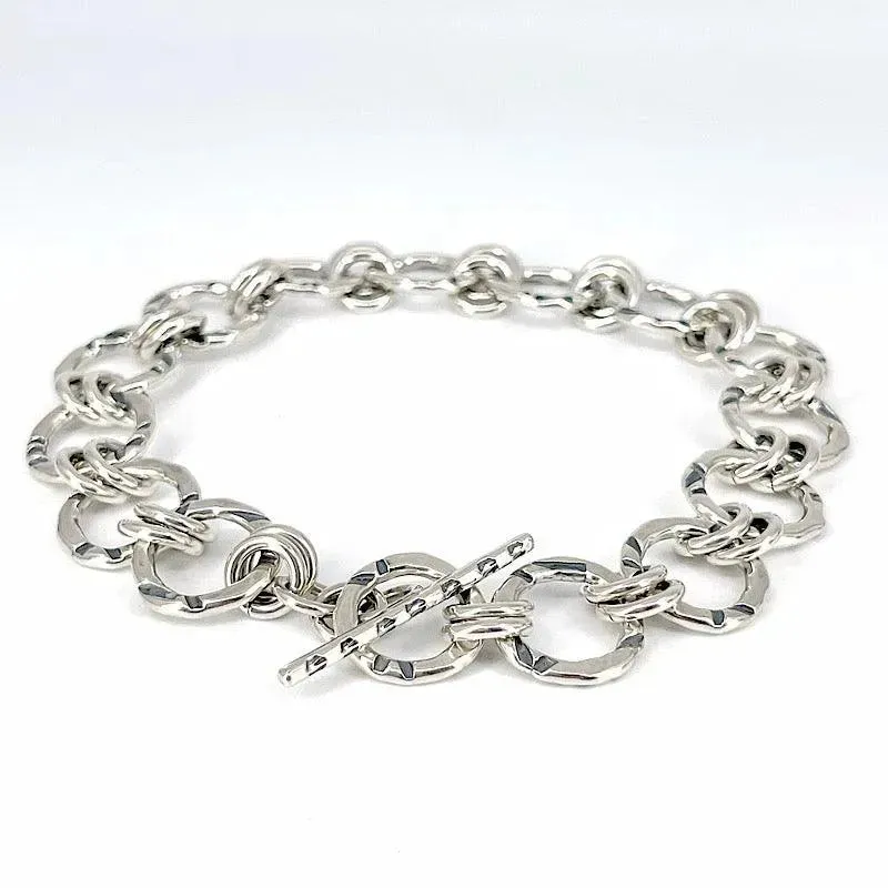 Sterling Silver Circles Bracelet with Hand-stamped Pattern