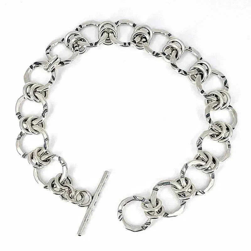 Sterling Silver Circles Bracelet with Hand-stamped Pattern