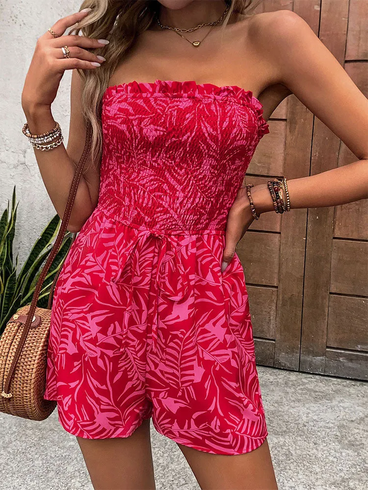 Strapless Smocked Romper | Tube Top Drawstring Jumpsuit