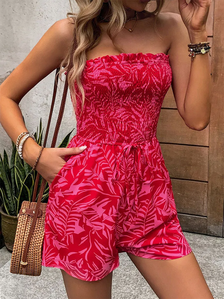 Strapless Smocked Romper | Tube Top Drawstring Jumpsuit