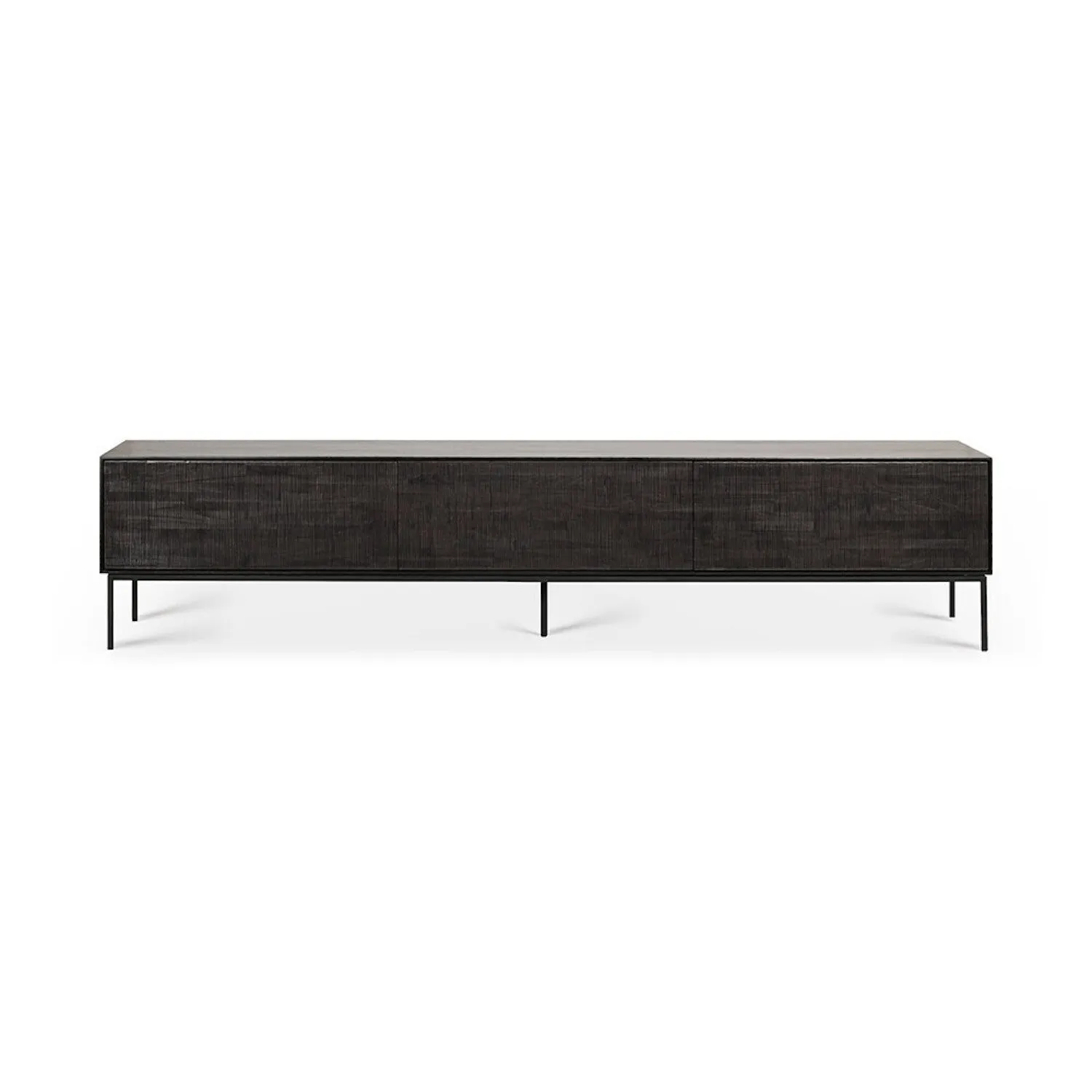 Teak Grooves Black TV Cupboard - Varnished