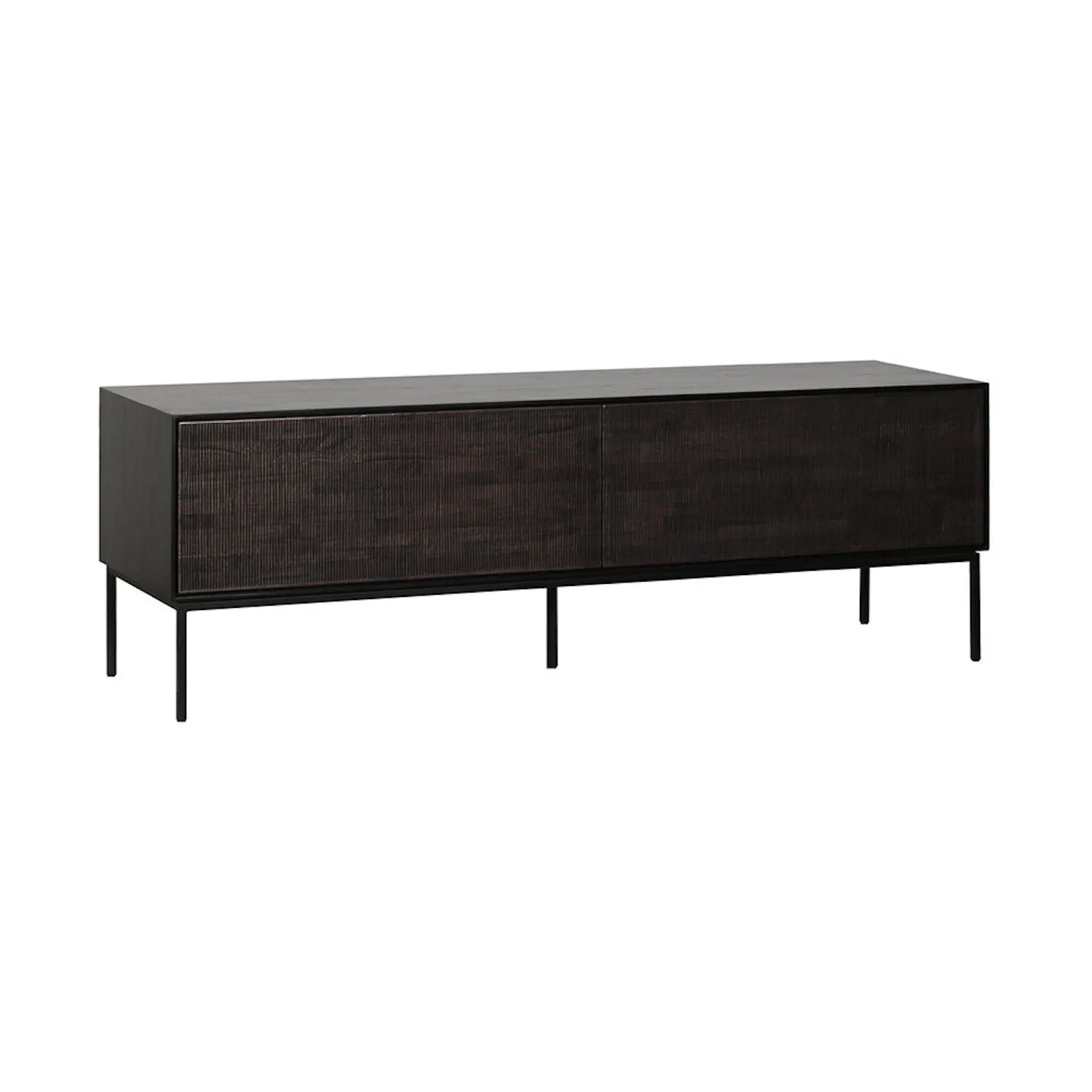 Teak Grooves Black TV Cupboard - Varnished