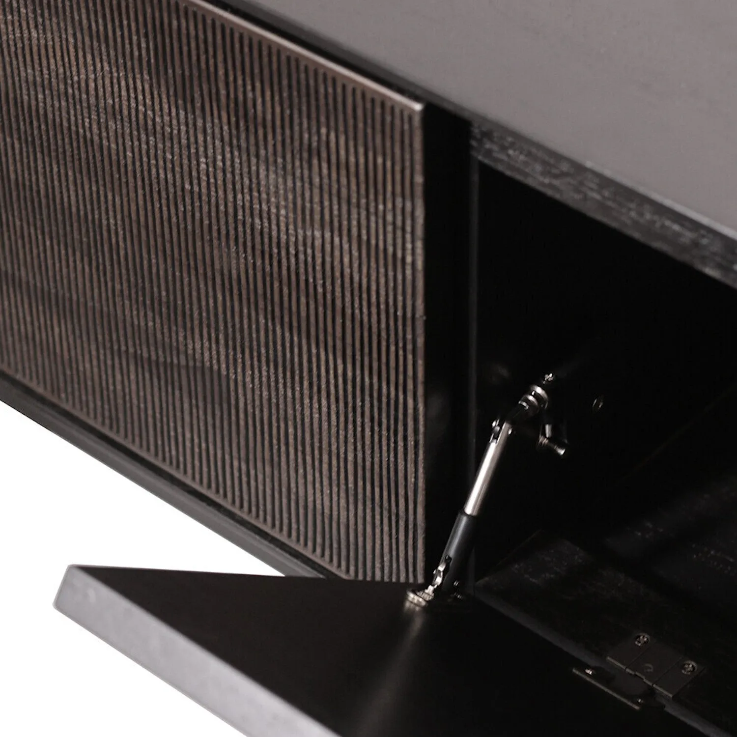 Teak Grooves Black TV Cupboard - Varnished