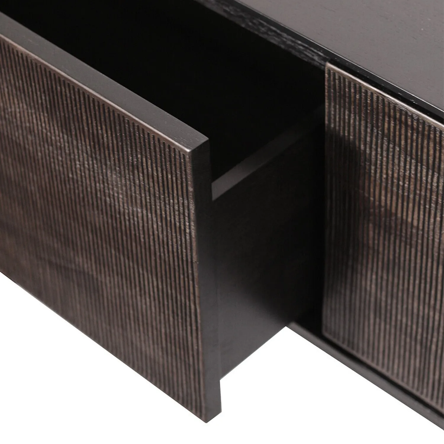 Teak Grooves Black TV Cupboard - Varnished