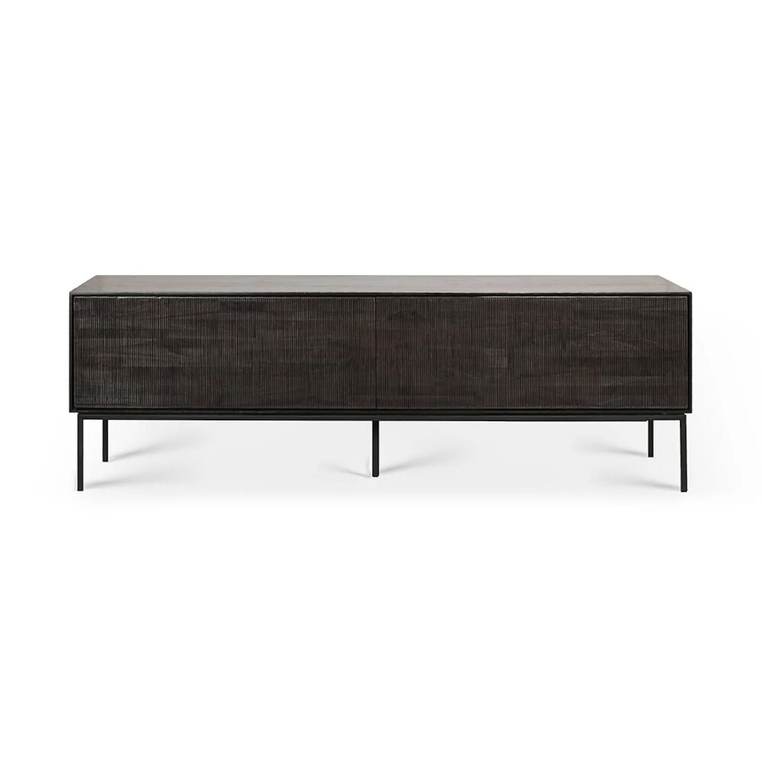 Teak Grooves Black TV Cupboard - Varnished