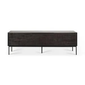 Teak Grooves Black TV Cupboard - Varnished