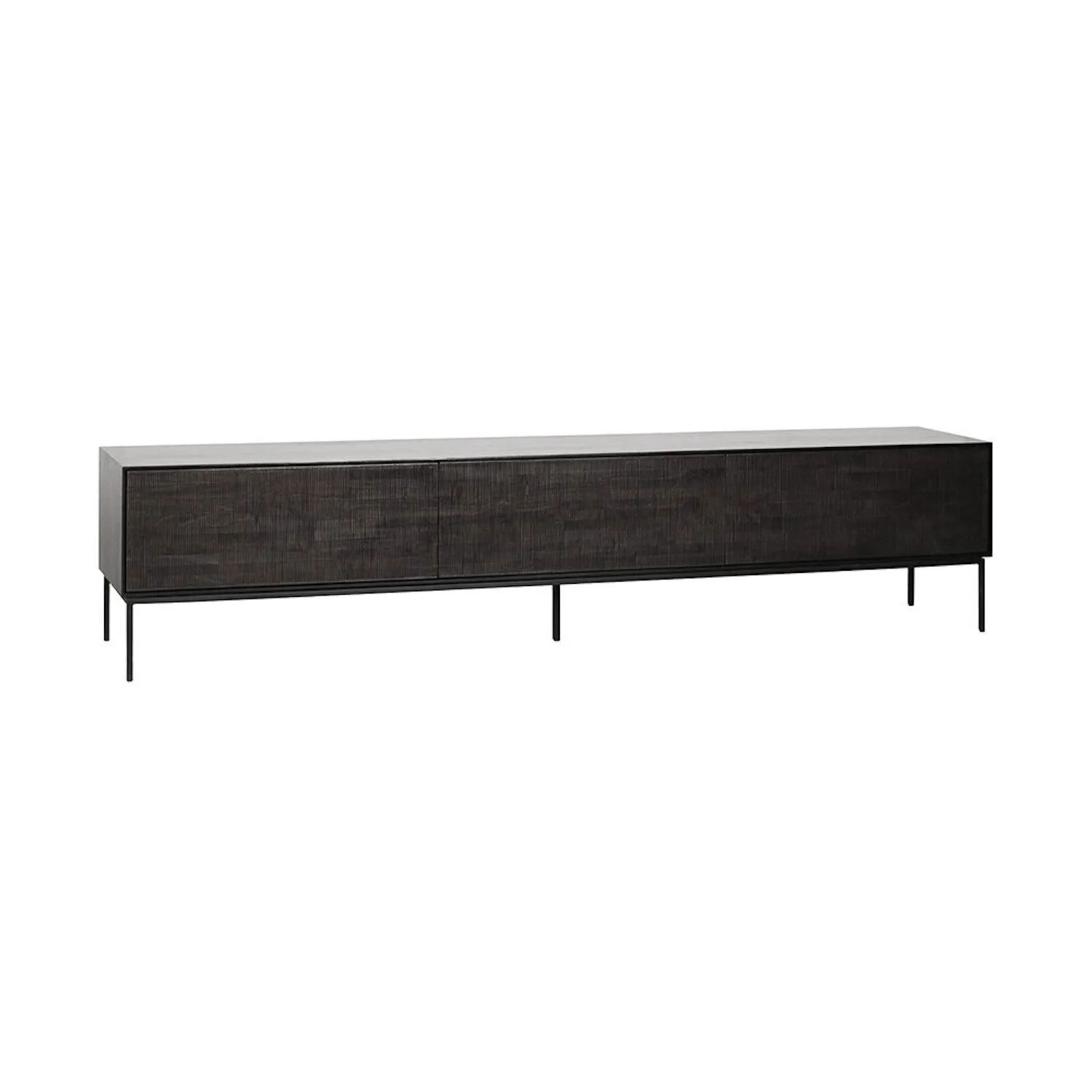 Teak Grooves Black TV Cupboard - Varnished