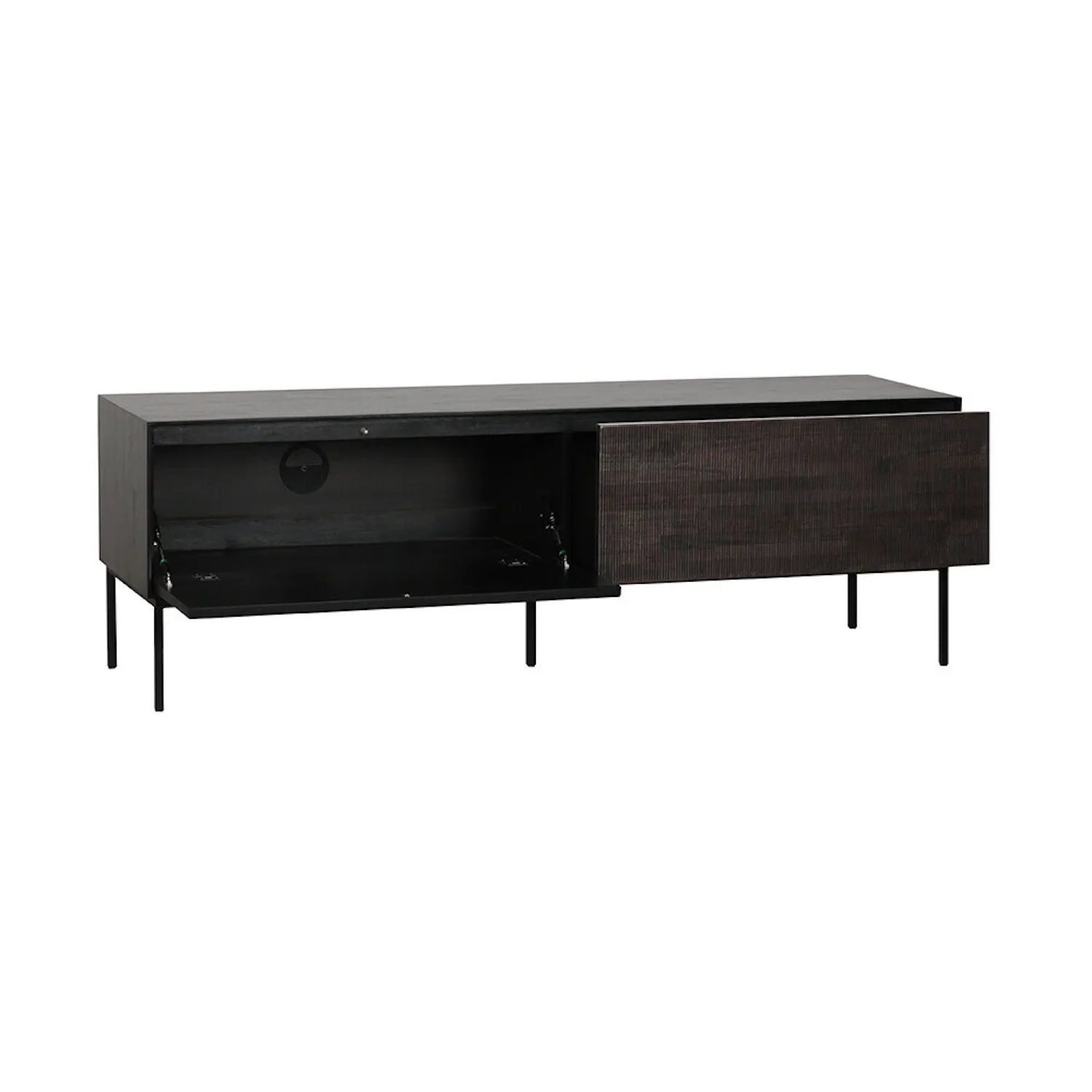 Teak Grooves Black TV Cupboard - Varnished