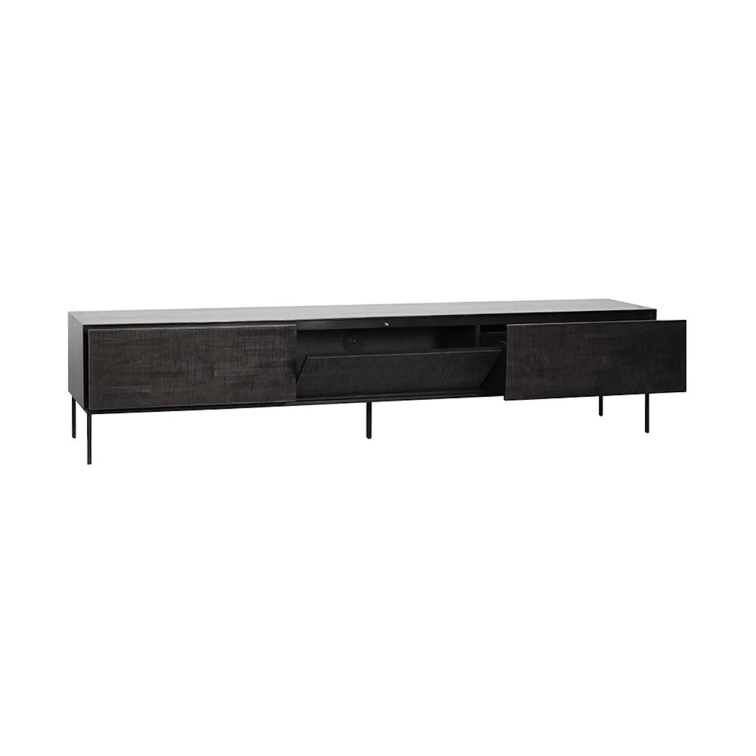 Teak Grooves Black TV Cupboard - Varnished