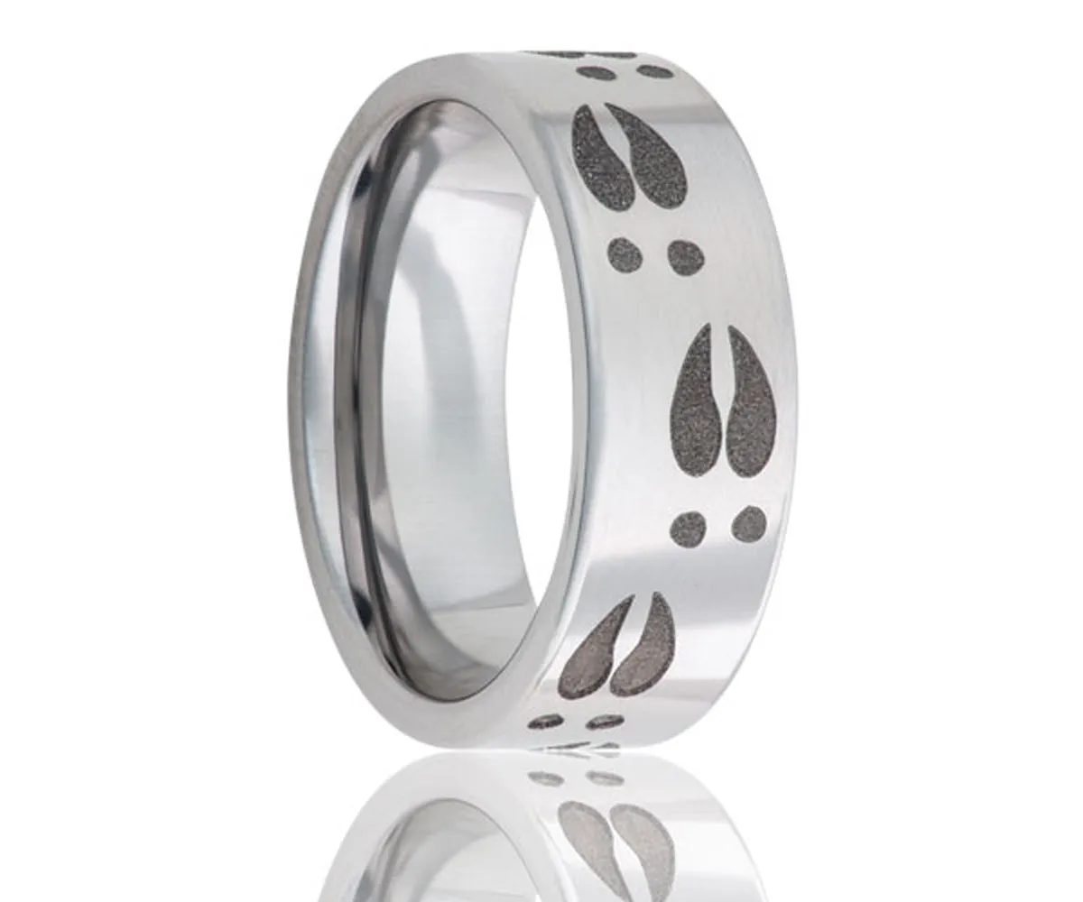 Titanium Flat Laser Engraved Deer Tracks Ring