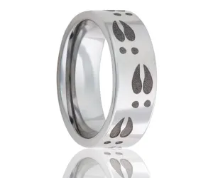 Titanium Flat Laser Engraved Deer Tracks Ring